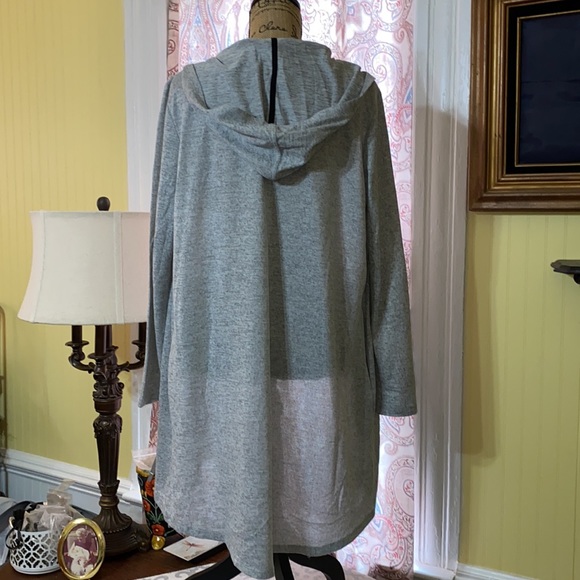 Socialite Gray Long Sleeve Hooded Open Front Duster Length Cardigan Sweater Top. - Picture 8 of 11